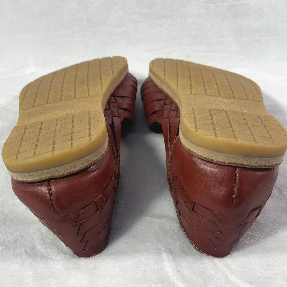 Bearpaw Huaraches Woven Leather Flat Sandals Cognac Brown Women Size 9